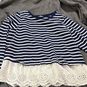 Crown & Ivy Navy and White Striped Long Sleeve Top